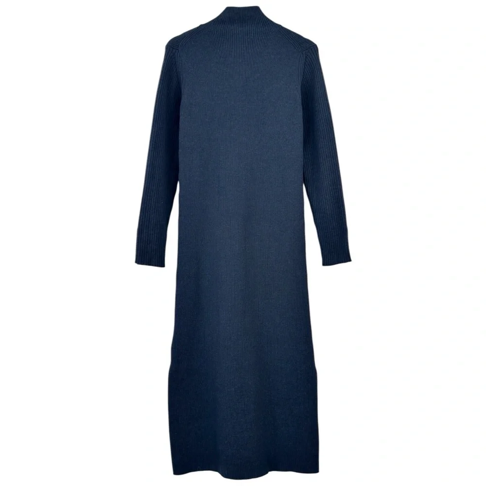 NWT Studio Nicholson Vico Navy Blue Roll High Neck Wool Rib Knit Midi Dress sz 1 - Picture 5 of 12